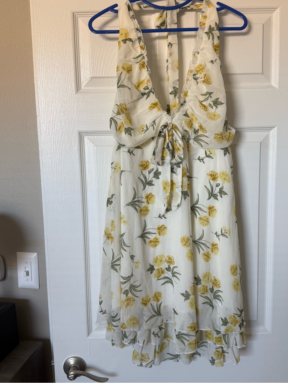 wild fable White Floral Ruffle Dress with Yellow Roses